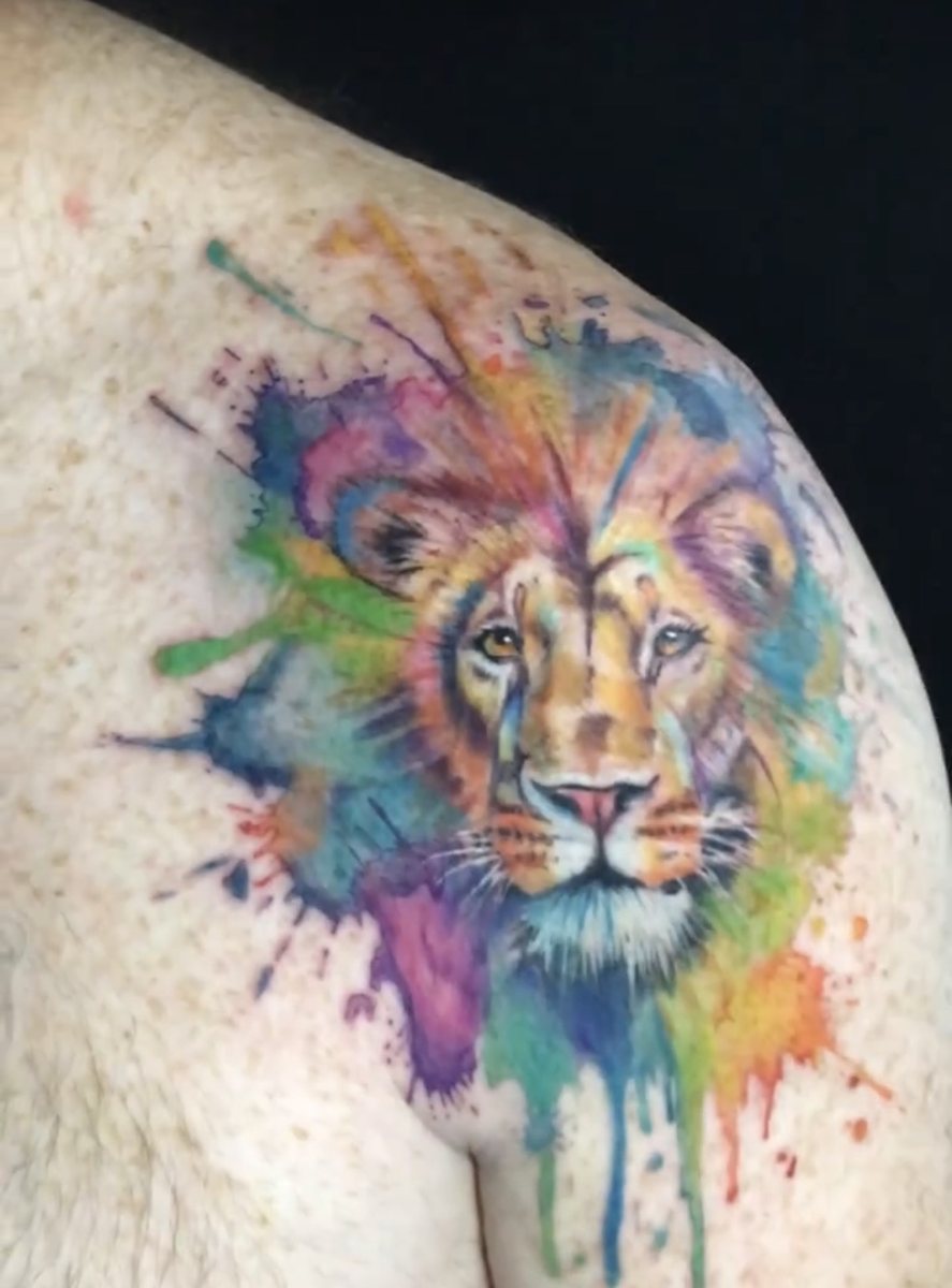 Watercolour lion tattoo by tats.on.the.rox